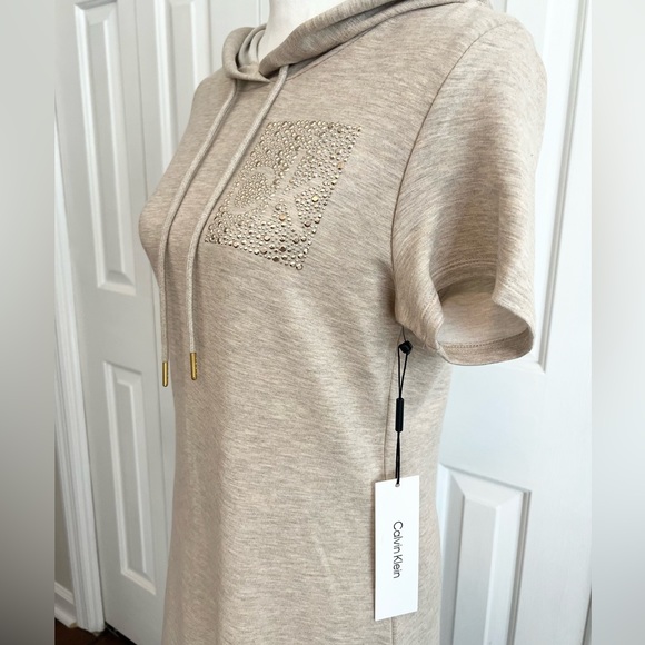 Calvin Klein Women’s Hooded Drawstring Dress with Studded CK Logo Sz S - Picture 5 of 9